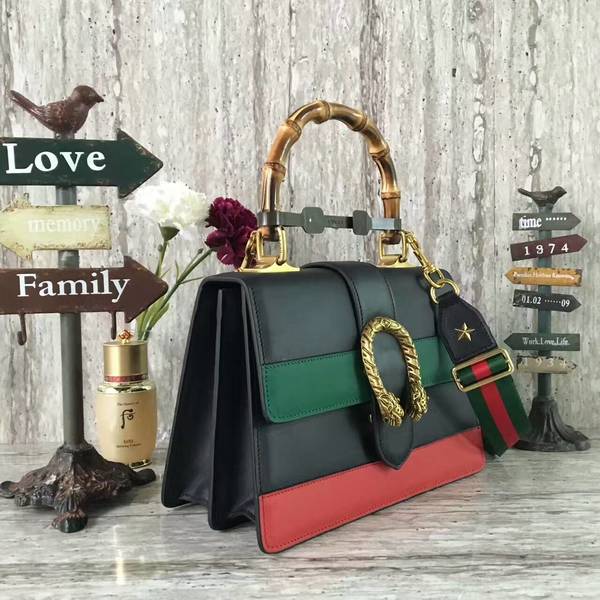 Gucci Now Bamboo Smooth Leather Top Handle Bag 448075 Black&Greed&Red