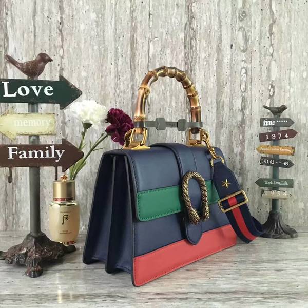 Gucci Now Bamboo Smooth Leather Top Handle Bag 448075 Blue&Green&Red