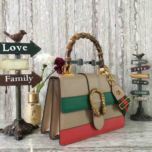 Gucci Now Bamboo Smooth Leather Top Handle Bag 448075 Camel&Green&Red