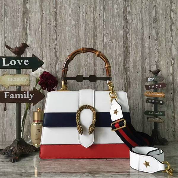 Gucci Now Bamboo Smooth Leather Top Handle Bag 448075 White&Black&Red