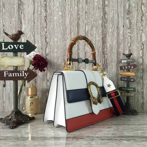 Gucci Now Bamboo Smooth Leather Top Handle Bag 448075 White&Black&Red