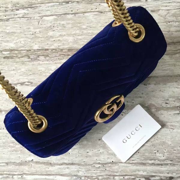 Gucci GG Marmont Suede Leather Medium Shoulder Bag 443497 Dark Blue