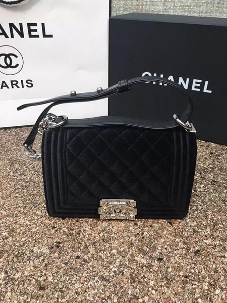 Boy Chanel Flap Shoulder Bag Original Velvet Leather A67085 Black