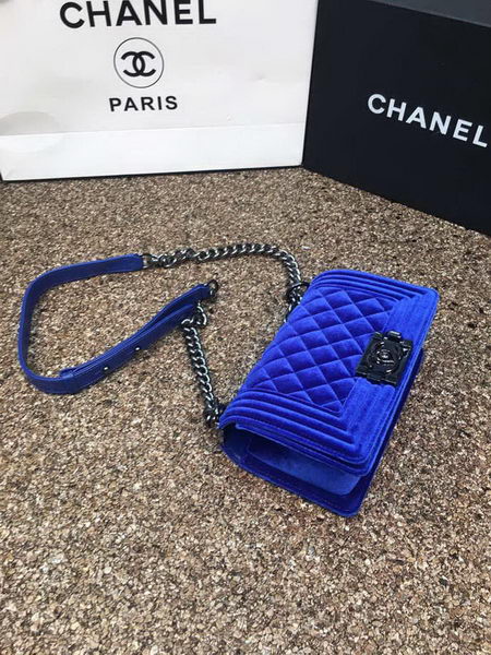 Boy Chanel Flap Shoulder Bag Original Velvet Leather A67085 Blue
