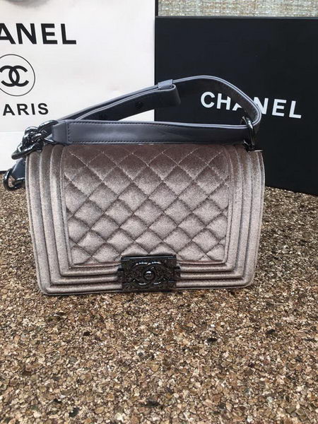 Boy Chanel Flap Shoulder Bag Original Velvet Leather A67085 Grey