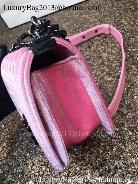 Boy Chanel Flap Shoulder Bag Original Velvet Leather A67085 Pink