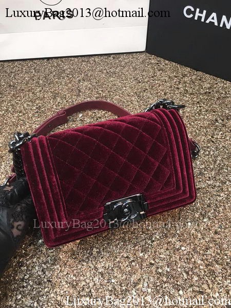 Boy Chanel Flap Shoulder Bag Original Velvet Leather A67085 Wine