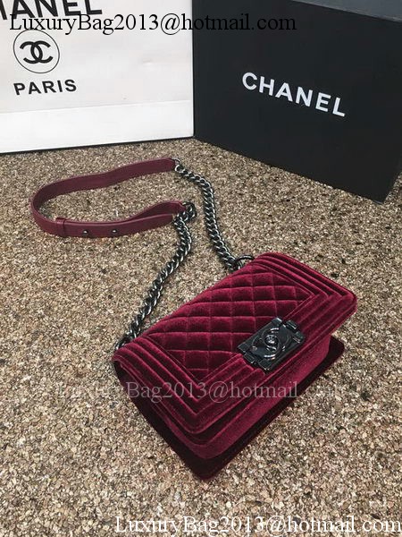 Boy Chanel Flap Shoulder Bag Original Velvet Leather A67085 Wine