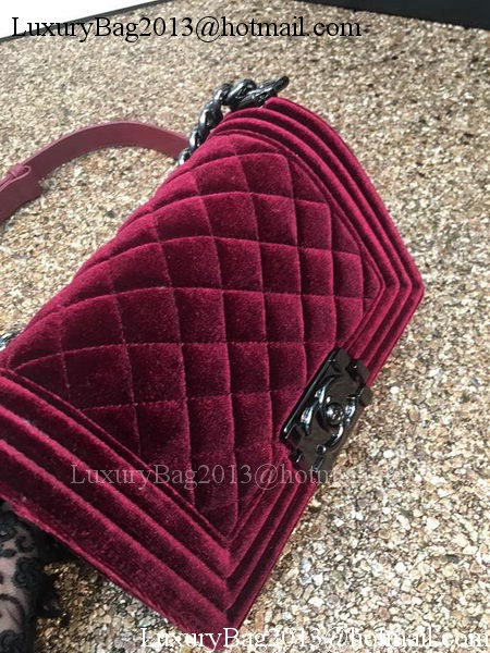 Boy Chanel Flap Shoulder Bag Original Velvet Leather A67085 Wine