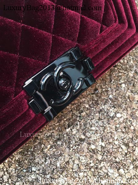 Boy Chanel Flap Shoulder Bag Original Velvet Leather A67085 Wine