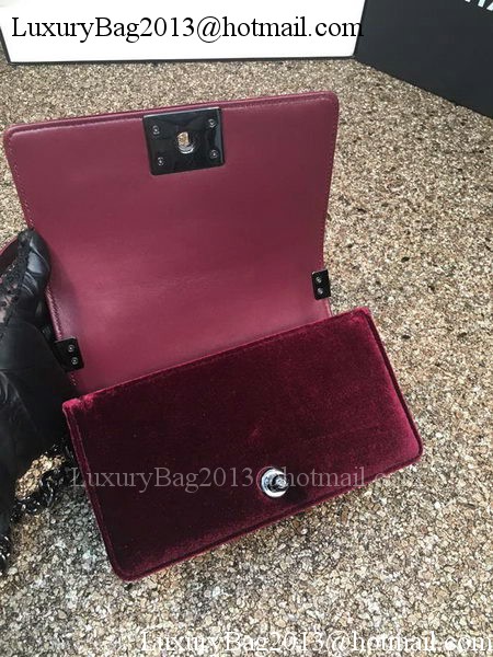 Boy Chanel Flap Shoulder Bag Original Velvet Leather A67085 Wine