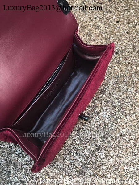 Boy Chanel Flap Shoulder Bag Original Velvet Leather A67085 Wine