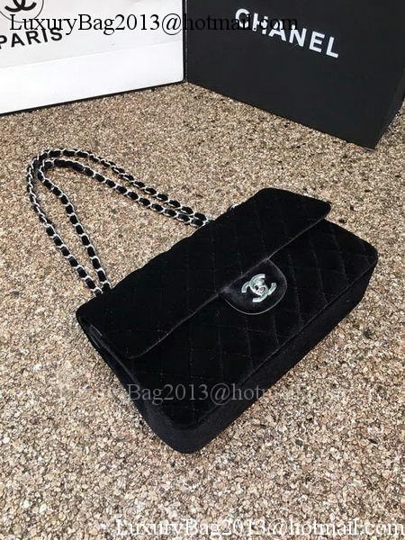 Chanel 2.55 Series Flap Bags Original Black Velvet Leather A1112 Silver