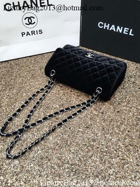 Chanel 2.55 Series Flap Bags Original Black Velvet Leather A1112 Silver