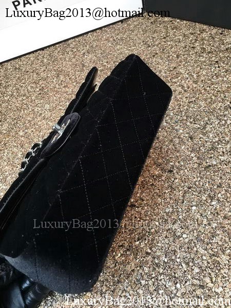 Chanel 2.55 Series Flap Bags Original Black Velvet Leather A1112 Silver
