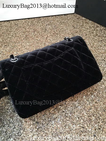 Chanel 2.55 Series Flap Bags Original Black Velvet Leather A1112 Silver