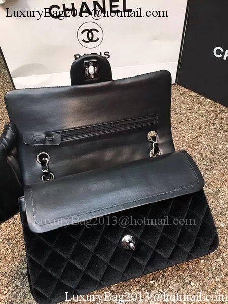 Chanel 2.55 Series Flap Bags Original Black Velvet Leather A1112 Silver