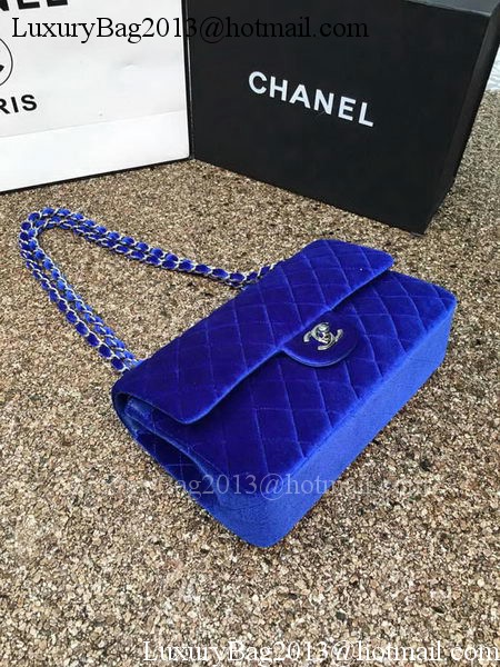 Chanel 2.55 Series Flap Bags Original Blue Velvet Leather A1112 Silver