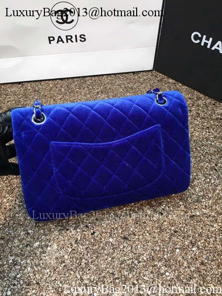 Chanel 2.55 Series Flap Bags Original Blue Velvet Leather A1112 Silver