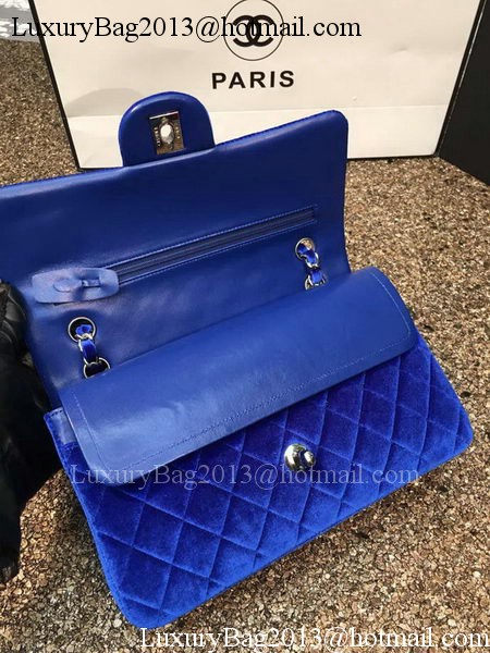 Chanel 2.55 Series Flap Bags Original Blue Velvet Leather A1112 Silver