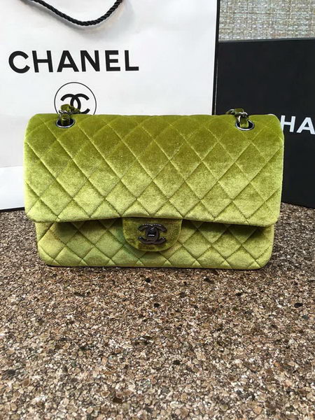 Chanel 2.55 Series Flap Bags Original Green Velvet Leather A1112 Gold