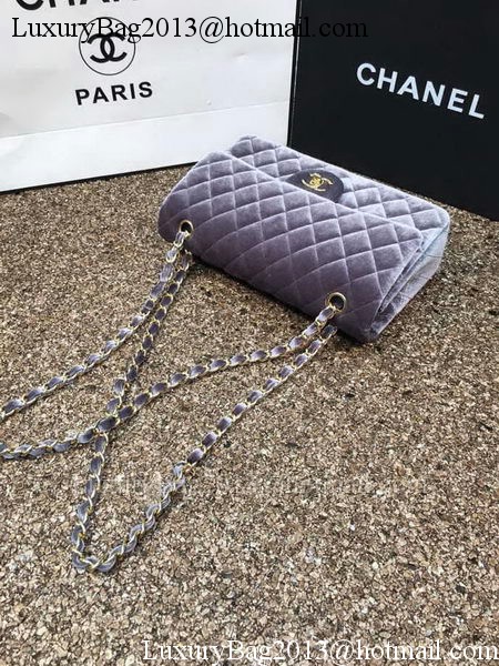 Chanel 2.55 Series Flap Bags Original Grey Velvet Leather A1112 Gold