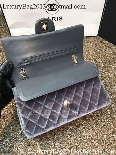Chanel 2.55 Series Flap Bags Original Grey Velvet Leather A1112 Gold