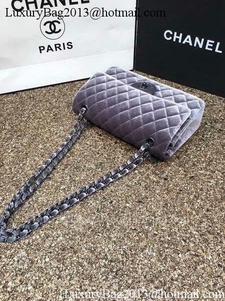 Chanel 2.55 Series Flap Bags Original Grey Velvet Leather A1112 Silver