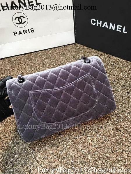 Chanel 2.55 Series Flap Bags Original Grey Velvet Leather A1112 Silver