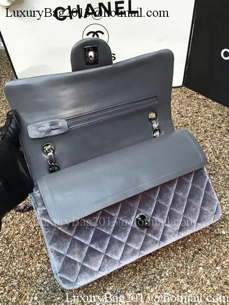 Chanel 2.55 Series Flap Bags Original Grey Velvet Leather A1112 Silver