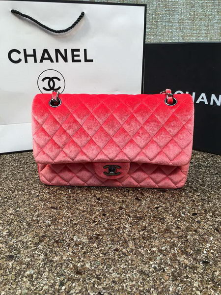 Chanel 2.55 Series Flap Bags Original Orange Velvet Leather A1112 Silver