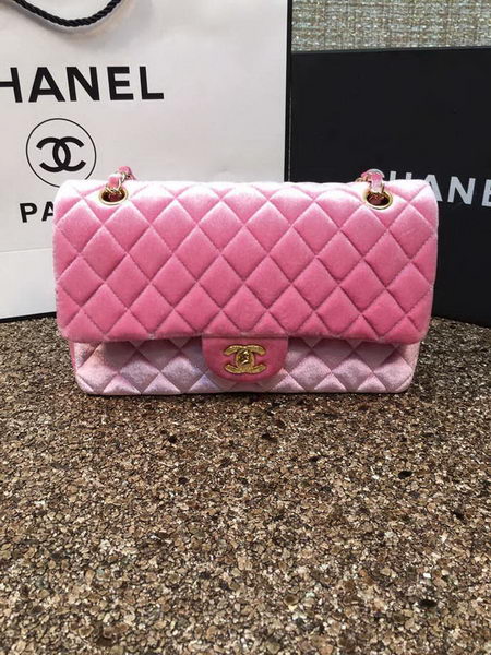 Chanel 2.55 Series Flap Bags Original Pink Velvet Leather A1112 Gold