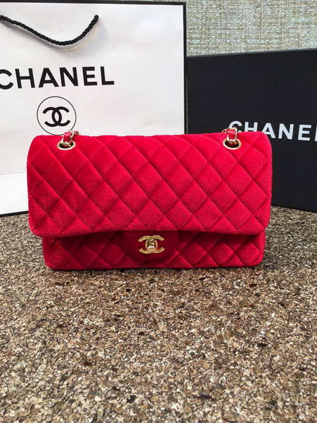 Chanel 2.55 Series Flap Bags Original Red Velvet Leather A1112 Gold