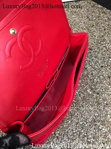 Chanel 2.55 Series Flap Bags Original Red Velvet Leather A1112 Gold