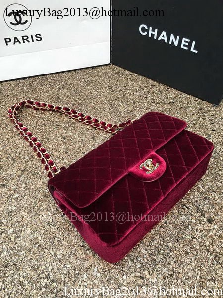 Chanel 2.55 Series Flap Bags Original Wine Velvet Leather A1112 Gold