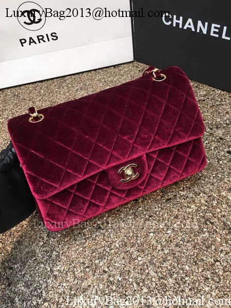 Chanel 2.55 Series Flap Bags Original Wine Velvet Leather A1112 Gold