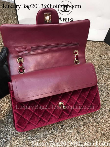 Chanel 2.55 Series Flap Bags Original Wine Velvet Leather A1112 Gold