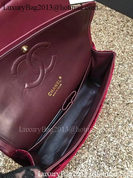 Chanel 2.55 Series Flap Bags Original Wine Velvet Leather A1112 Gold