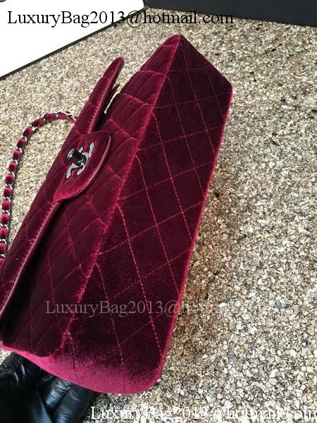 Chanel 2.55 Series Flap Bags Original Wine Velvet Leather A1112 Silver