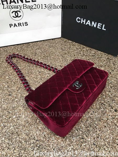 Chanel 2.55 Series Flap Bags Original Wine Velvet Leather A1112 Silver