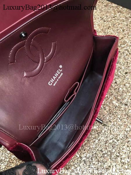 Chanel 2.55 Series Flap Bags Original Wine Velvet Leather A1112 Silver