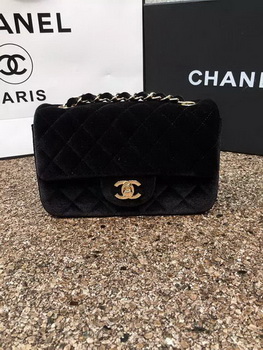 Chanel mini Classic Flap Bag Original Black Velvet Leather A1116 Gold
