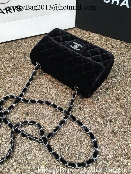 Chanel mini Classic Flap Bag Original Black Velvet Leather A1116 Silver