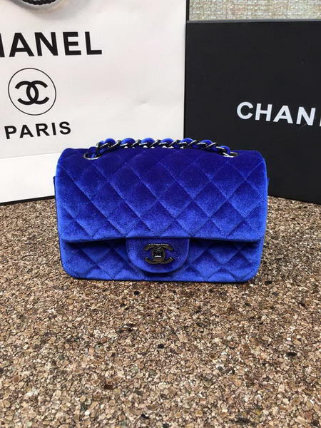 Chanel mini Classic Flap Bag Original Blue Velvet Leather A1116 Black