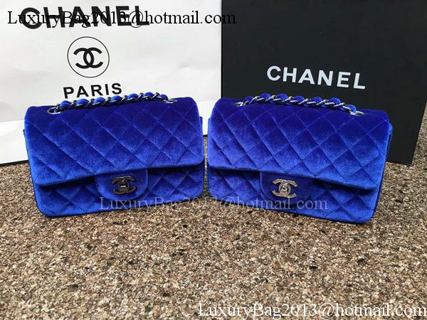 Chanel mini Classic Flap Bag Original Blue Velvet Leather A1116 Black