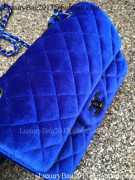 Chanel mini Classic Flap Bag Original Blue Velvet Leather A1116 Black