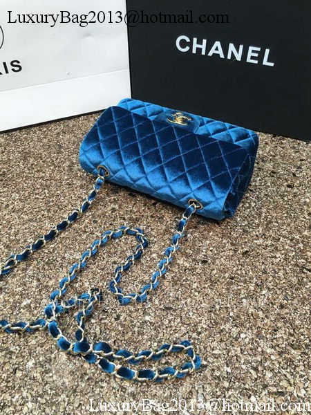 Chanel mini Classic Flap Bag Original Blue Velvet Leather A1116 Gold