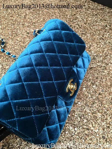 Chanel mini Classic Flap Bag Original Blue Velvet Leather A1116 Gold