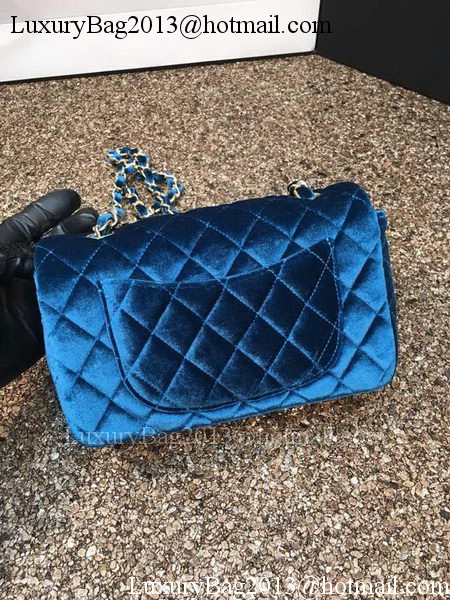 Chanel mini Classic Flap Bag Original Blue Velvet Leather A1116 Gold