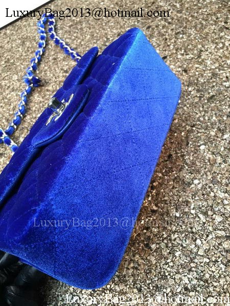 Chanel mini Classic Flap Bag Original Blue Velvet Leather A1116 Silver